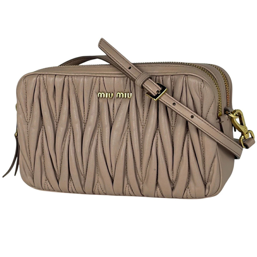 Miu Miu Matelasse Shoulder Bag Leather Pink